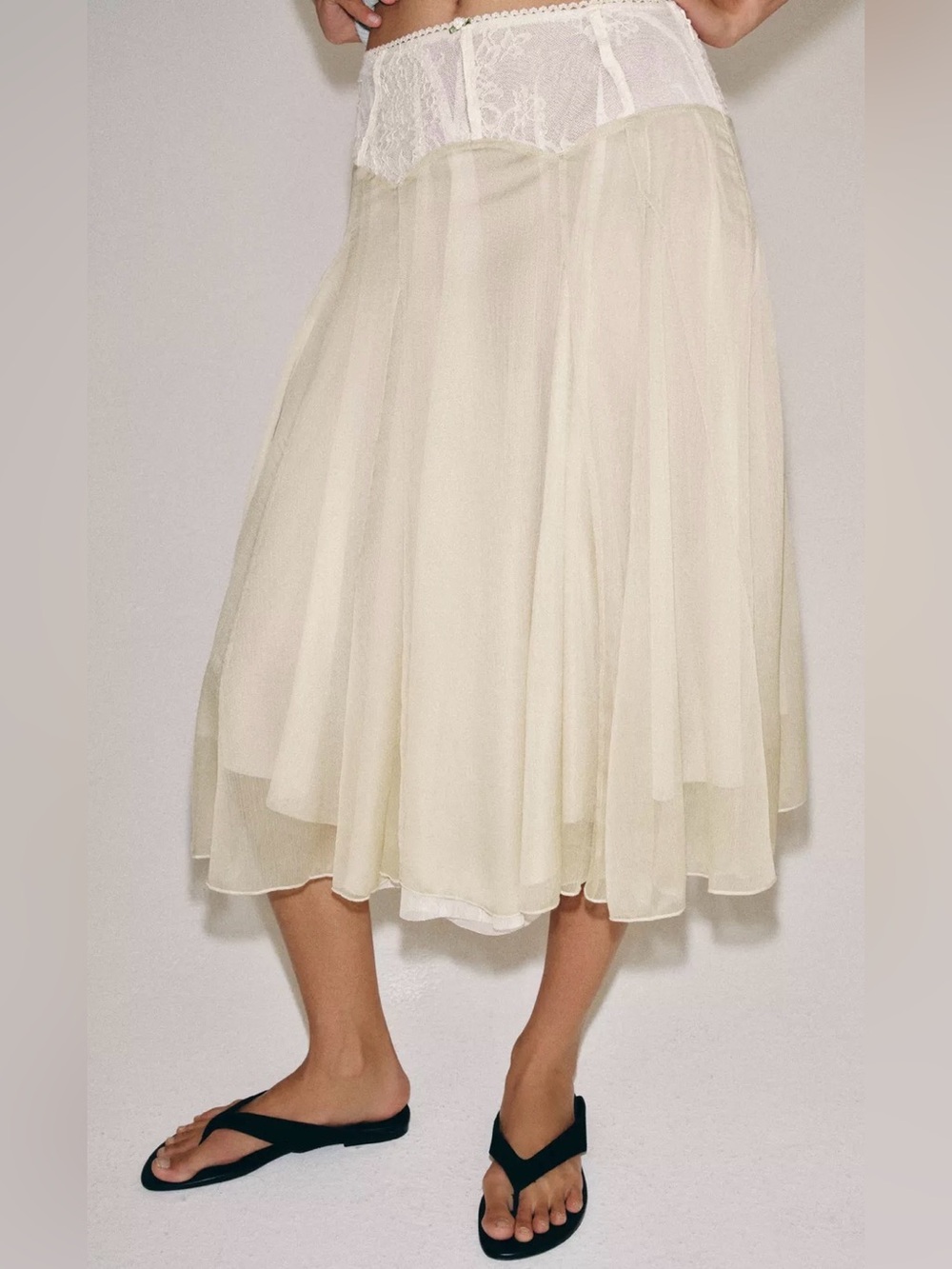 NWT Zara Light Sand Lace Layered Midi Skirt 5070/006 Tulle Hem Medium